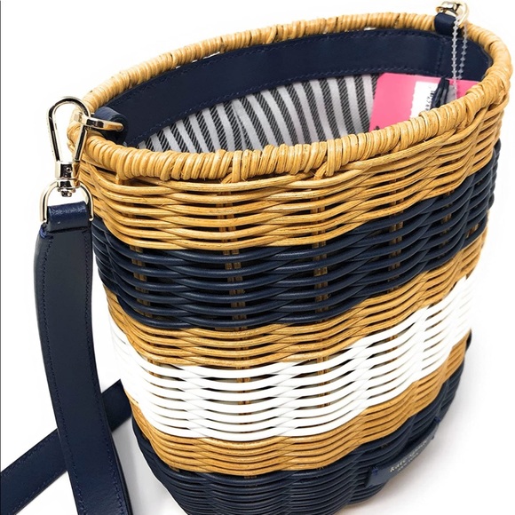 New Kate Spade buoy medium tricolor wicker drawstring bucket bag - Picture 10 of 11